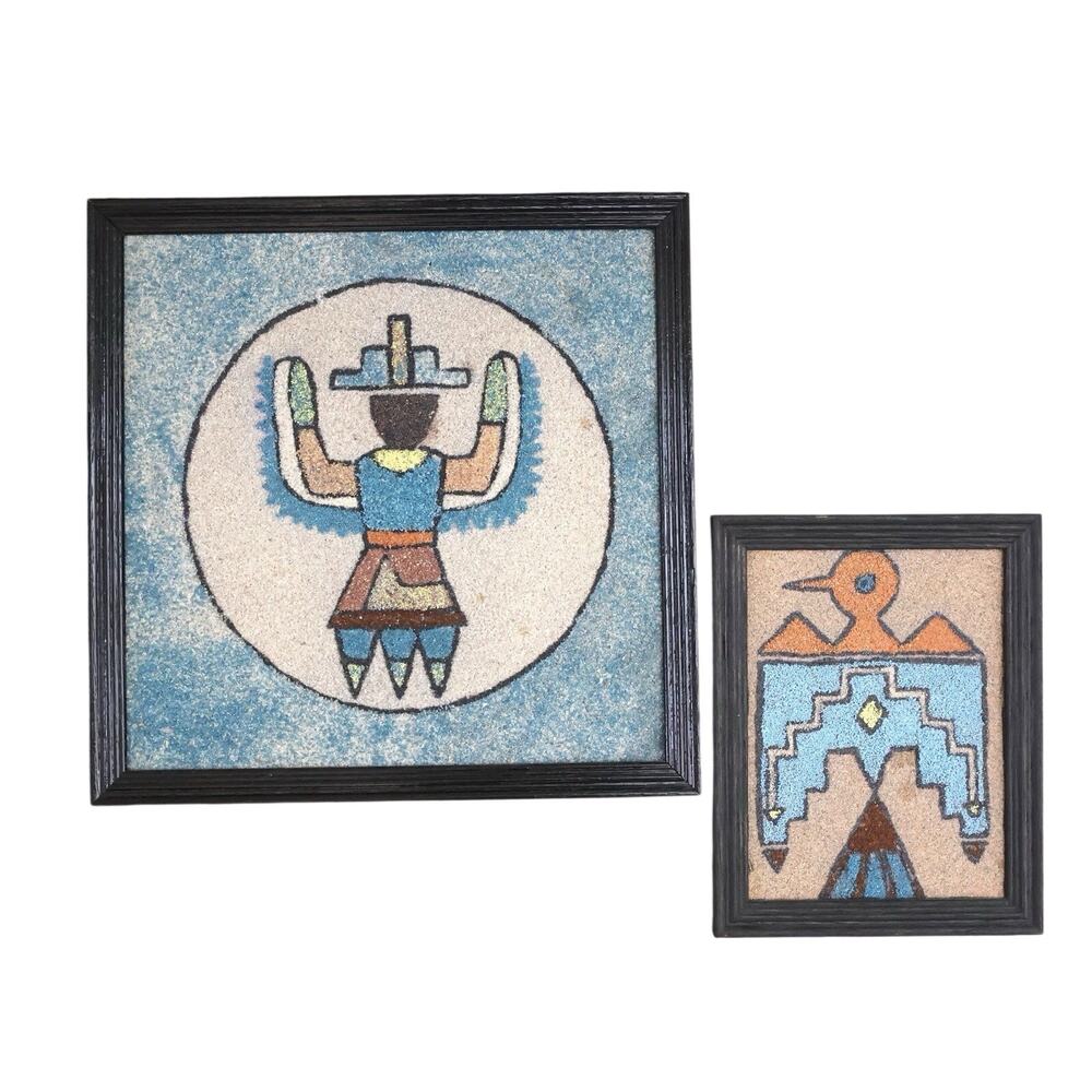 Vintage Navajo Sand Art Painting Set Native American Tribal Southwestern Decor